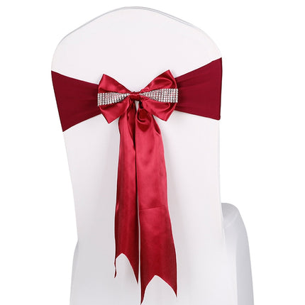 For Wedding Events Party Ceremony Banquet Christmas Decoration Chair Sash Bow Elastic Chair Ribbon Back Tie Bands Chair Sashes(Wine Red)-garmade.com