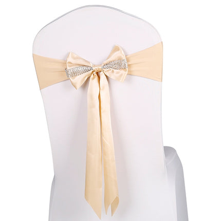 For Wedding Events Party Ceremony Banquet Christmas Decoration Chair Sash Bow Elastic Chair Ribbon Back Tie Bands Chair Sashes(Champagne)-garmade.com