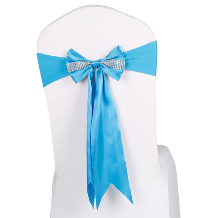 For Wedding Events Party Ceremony Banquet Christmas Decoration Chair Sash Bow Elastic Chair Ribbon Back Tie Bands Chair Sashes(Sky Blue)-garmade.com