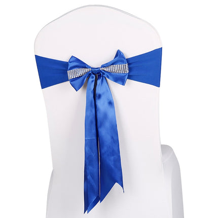 For Wedding Events Party Ceremony Banquet Christmas Decoration Chair Sash Bow Elastic Chair Ribbon Back Tie Bands Chair Sashes(Royal Blue)-garmade.com