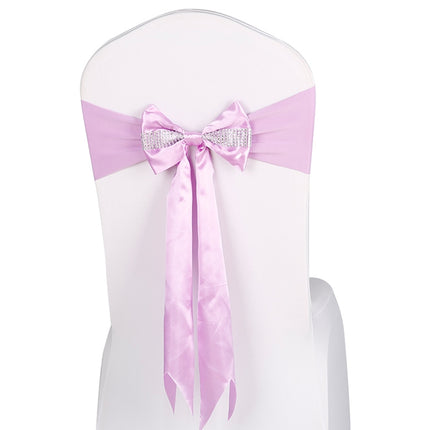 For Wedding Events Party Ceremony Banquet Christmas Decoration Chair Sash Bow Elastic Chair Ribbon Back Tie Bands Chair Sashes(Light Purple)-garmade.com