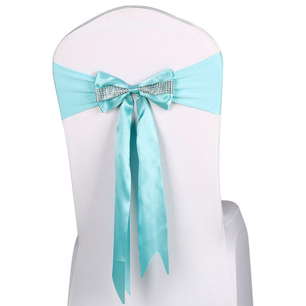 For Wedding Events Party Ceremony Banquet Christmas Decoration Chair Sash Bow Elastic Chair Ribbon Back Tie Bands Chair Sashes(Blue)-garmade.com