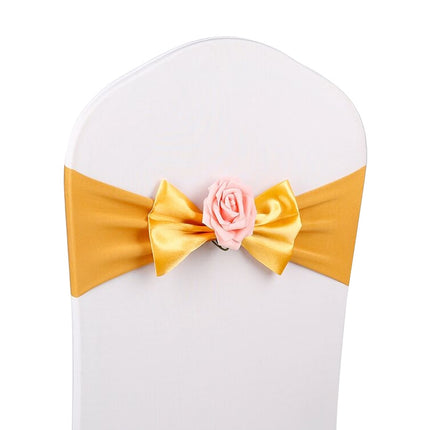 Wedding Chair Cover Sash Satin Fabric Bow Tie Ribbon Band Decoration Hotel Wedding Party Ceremony Banquet Supplies(Tyrant Gold)-garmade.com