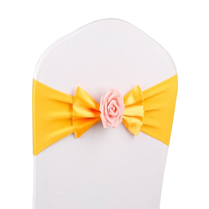 Wedding Chair Cover Sash Satin Fabric Bow Tie Ribbon Band Decoration Hotel Wedding Party Ceremony Banquet Supplies(Golden)-garmade.com