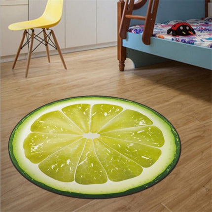 Diameter 60cm Fruit Pattern Rug Round Crystal Velvet Non-Slip Room Carpet Mat(Lemon)-garmade.com
