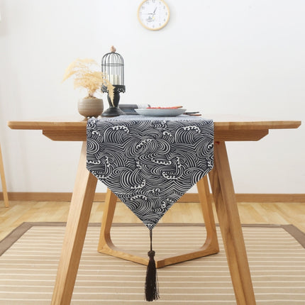 Cotton Linen Tea Table Dining Table Table Flag Retro Tablecloth, Size:30x180cm(Wave)-garmade.com