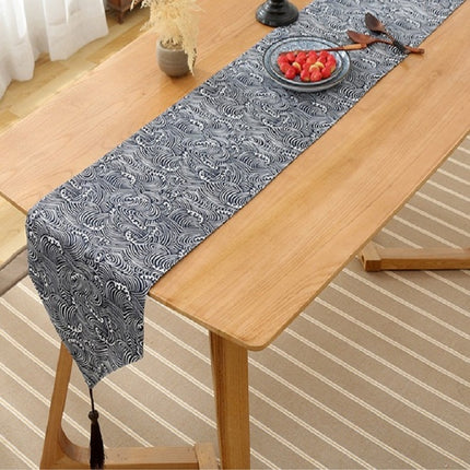 Cotton Linen Tea Table Dining Table Table Flag Retro Tablecloth, Size:30x180cm(Wave)-garmade.com