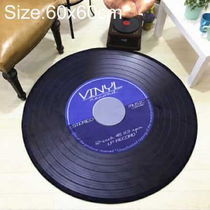 Creative Retro 3D DVR Record Carpet Round CD Floor Mat Home Decor Living Room Kid Bedroom Decoration Rug, Diameter 60cm(Blue)-garmade.com