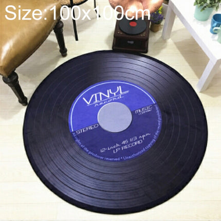 Creative Retro 3D DVR Record Carpet Round CD Floor Mat Home Decor Living Room Kid Bedroom Decoration Rug, Diameter 100cm(Blue)-garmade.com