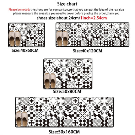 Geometric Lattice Carpet Kitchen Bath Antiskid Mat, Size:40x60cm(Black White Flower)-garmade.com