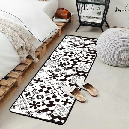 Geometric Lattice Carpet Kitchen Bath Antiskid Mat, Size:40x60cm(Black White Flower)-garmade.com