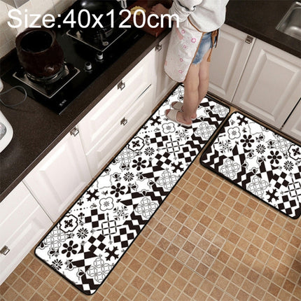 Geometric Lattice Carpet Kitchen Bath Antiskid Mat, Size:40x120cm(Black White Flower)-garmade.com