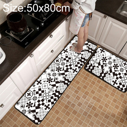Geometric Lattice Carpet Kitchen Bath Antiskid Mat, Size:50x80cm(Black White Flower)-garmade.com