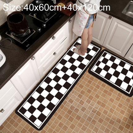 Geometric Lattice Carpet Kitchen Bath Antiskid Mat, Size:40x60cm + 40x120cm(Black White Plaid)-garmade.com