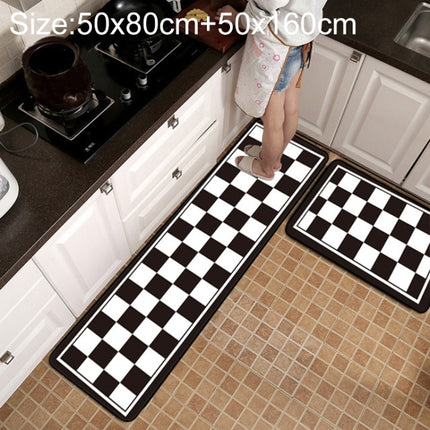 Geometric Lattice Carpet Kitchen Bath Antiskid Mat, Size:50x80cm + 50x160cm(Black White Plaid)-garmade.com