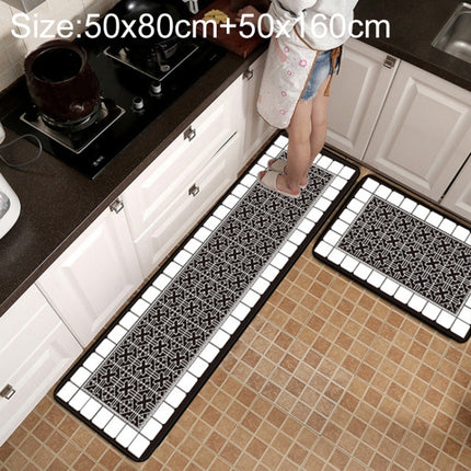 Geometric Lattice Carpet Kitchen Bath Antiskid Mat, Size:50x80cm + 50x160cm(Geometric European)-garmade.com