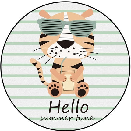 Cartoon Pattern Round Soft Fluffy Crystal Velvet Home Rugs Child Room Game Carpets, Size:Diameter: 40cm(Tiger)-garmade.com