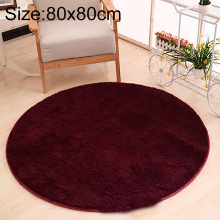 KSolid Round Carpet Soft Fleece Mat Anti-Slip Area Rug Kids Bedroom Door Mats, Size:Diameter: 80cm(Wine Red)-garmade.com