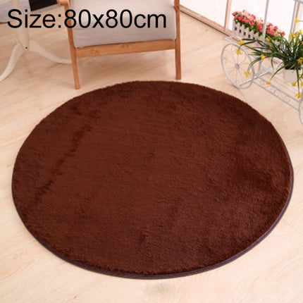 KSolid Round Carpet Soft Fleece Mat Anti-Slip Area Rug Kids Bedroom Door Mats, Size:Diameter: 80cm(Coffee)-garmade.com
