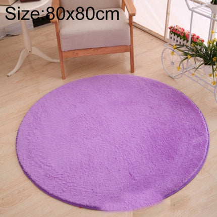 KSolid Round Carpet Soft Fleece Mat Anti-Slip Area Rug Kids Bedroom Door Mats, Size:Diameter: 80cm(Purple)-garmade.com