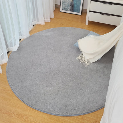 KSolid Round Carpet Soft Fleece Mat Anti-Slip Area Rug Kids Bedroom Door Mats, Size:Diameter: 80cm(White)-garmade.com