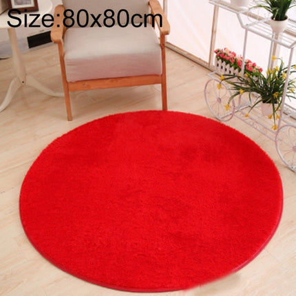 KSolid Round Carpet Soft Fleece Mat Anti-Slip Area Rug Kids Bedroom Door Mats, Size:Diameter: 80cm(Red)-garmade.com
