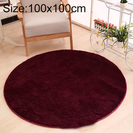 KSolid Round Carpet Soft Fleece Mat Anti-Slip Area Rug Kids Bedroom Door Mats, Size:Diameter: 100cm(Wine Red)-garmade.com