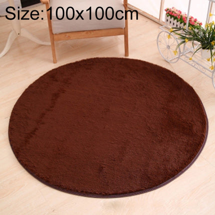 KSolid Round Carpet Soft Fleece Mat Anti-Slip Area Rug Kids Bedroom Door Mats, Size:Diameter: 100cm(Coffee)-garmade.com