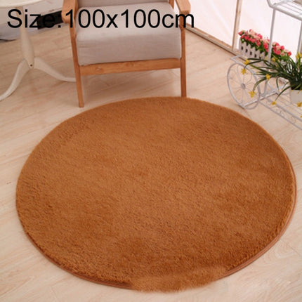 KSolid Round Carpet Soft Fleece Mat Anti-Slip Area Rug Kids Bedroom Door Mats, Size:Diameter: 100cm(Khaki)-garmade.com