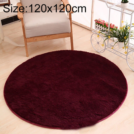 KSolid Round Carpet Soft Fleece Mat Anti-Slip Area Rug Kids Bedroom Door Mats, Size:Diameter: 120cm(Wine Red)-garmade.com