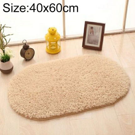 Faux Fur Rug Anti-slip Solid Bath Carpet Kids Room Door Mats Oval Bedroom Living Room Rugs, Size:40x60cm(Light Camel)-garmade.com