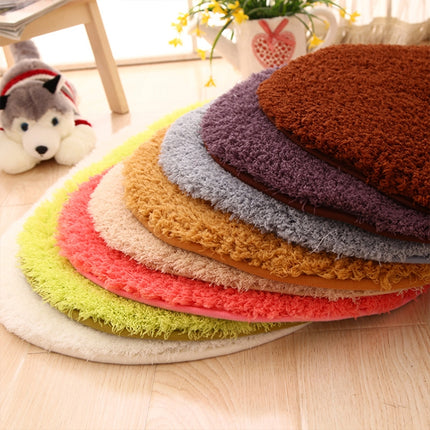 Faux Fur Rug Anti-slip Solid Bath Carpet Kids Room Door Mats Oval Bedroom Living Room Rugs, Size:40x60cm(Wine Red)-garmade.com