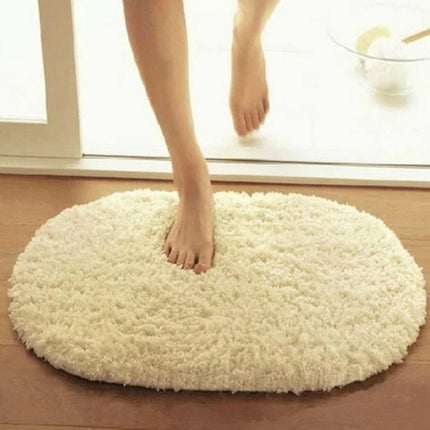 Faux Fur Rug Anti-slip Solid Bath Carpet Kids Room Door Mats Oval Bedroom Living Room Rugs, Size:40x60cm(Wine Red)-garmade.com