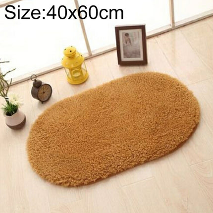 Faux Fur Rug Anti-slip Solid Bath Carpet Kids Room Door Mats Oval Bedroom Living Room Rugs, Size:40x60cm(Khaki)-garmade.com