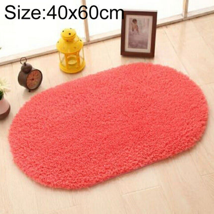 Faux Fur Rug Anti-slip Solid Bath Carpet Kids Room Door Mats Oval Bedroom Living Room Rugs, Size:40x60cm(Rose Red)-garmade.com