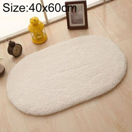 Faux Fur Rug Anti-slip Solid Bath Carpet Kids Room Door Mats Oval Bedroom Living Room Rugs, Size:40x60cm(Beige)-garmade.com