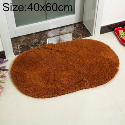 Faux Fur Rug Anti-slip Solid Bath Carpet Kids Room Door Mats Oval Bedroom Living Room Rugs, Size:40x60cm(Coffee)-garmade.com