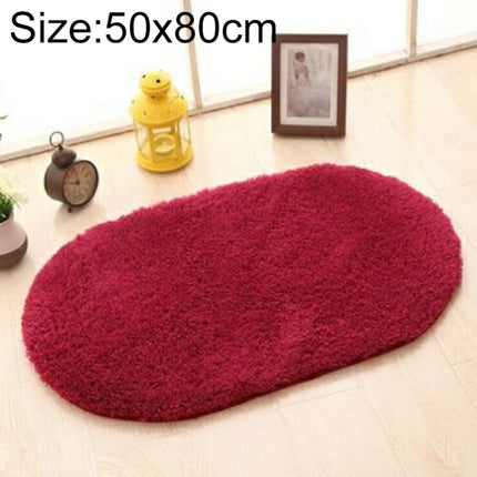 Faux Fur Rug Anti-slip Solid Bath Carpet Kids Room Door Mats Oval Bedroom Living Room Rugs, Size:50x80cm(Wine Red)-garmade.com