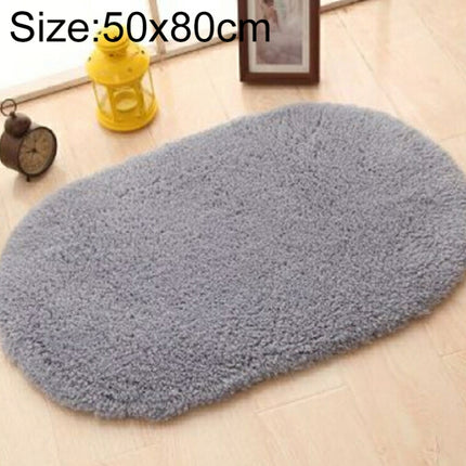 Faux Fur Rug Anti-slip Solid Bath Carpet Kids Room Door Mats Oval Bedroom Living Room Rugs, Size:50x80cm(Silver Gray)-garmade.com