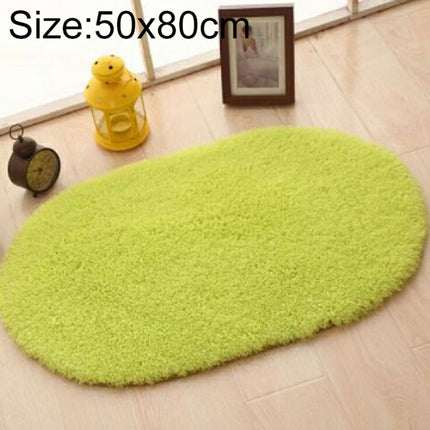 Faux Fur Rug Anti-slip Solid Bath Carpet Kids Room Door Mats Oval Bedroom Living Room Rugs, Size:50x80cm(Candy Green)-garmade.com