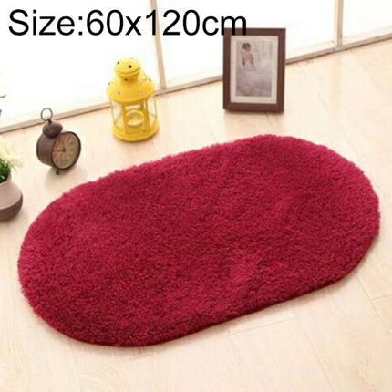 Faux Fur Rug Anti-slip Solid Bath Carpet Kids Room Door Mats Oval Bedroom Living Room Rugs, Size:60x120cm(Wine Red)-garmade.com