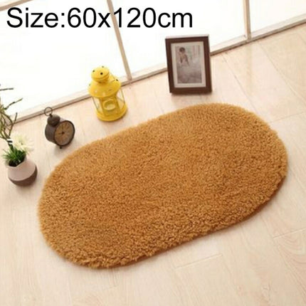 Faux Fur Rug Anti-slip Solid Bath Carpet Kids Room Door Mats Oval Bedroom Living Room Rugs, Size:60x120cm(Khaki)-garmade.com