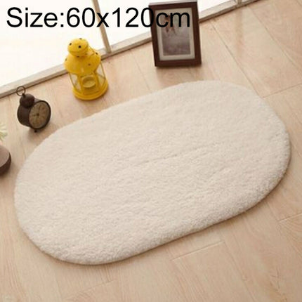 Faux Fur Rug Anti-slip Solid Bath Carpet Kids Room Door Mats Oval Bedroom Living Room Rugs, Size:60x120cm(Beige)-garmade.com