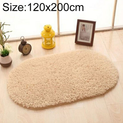 Faux Fur Rug Anti-slip Solid Bath Carpet Kids Room Door Mats Oval Bedroom Living Room Rugs, Size:120x200cm(Light Camel)-garmade.com