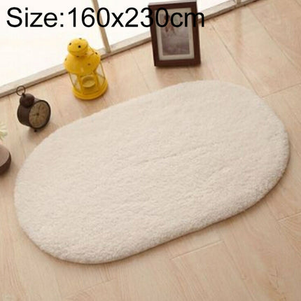Faux Fur Rug Anti-slip Solid Bath Carpet Kids Room Door Mats Oval Bedroom Living Room Rugs, Size:160x230cm(Beige)-garmade.com