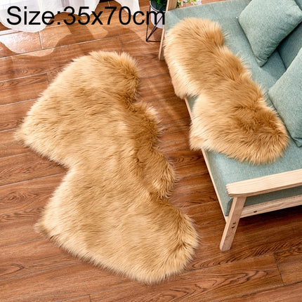 Creative Double Heart Imitation Wool Carpet Sofa Cushion Mat Plush Bedroom Living Room Floor Rugs, Size:35x70 cm(Camel)-garmade.com