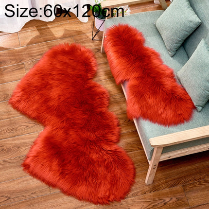 Creative Double Heart Imitation Wool Carpet Sofa Cushion Mat Plush Bedroom Living Room Floor Rugs, Size:60x120cm(Red)-garmade.com