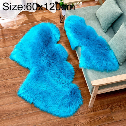 Creative Double Heart Imitation Wool Carpet Sofa Cushion Mat Plush Bedroom Living Room Floor Rugs, Size:60x120cm(Deep Blue)-garmade.com