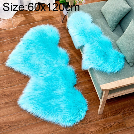 Creative Double Heart Imitation Wool Carpet Sofa Cushion Mat Plush Bedroom Living Room Floor Rugs, Size:60x120cm(Light Blue)-garmade.com