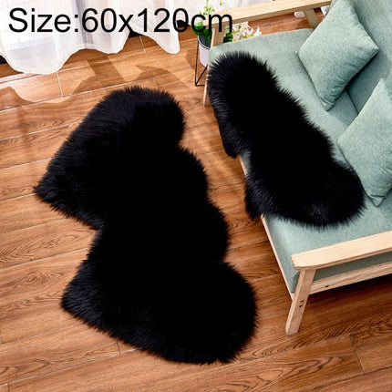 Creative Double Heart Imitation Wool Carpet Sofa Cushion Mat Plush Bedroom Living Room Floor Rugs, Size:60x120cm(Black)-garmade.com